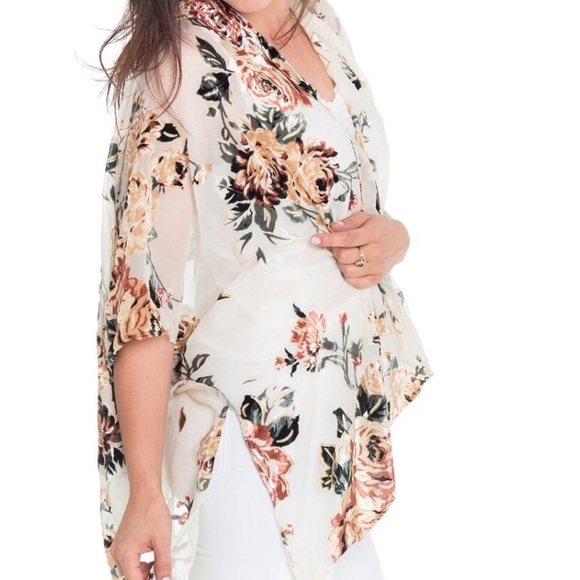 Woven Heart Tops - Woven Heart Burnout Velvet Kimono
